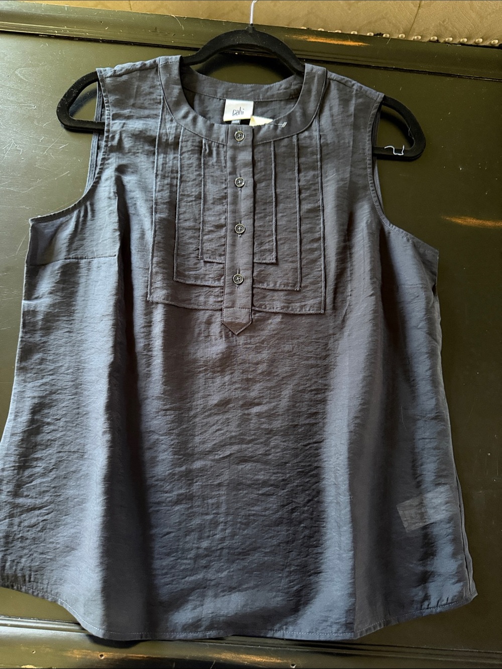 Cabi  Navy Pintuck Sleeveless Shell style #6524